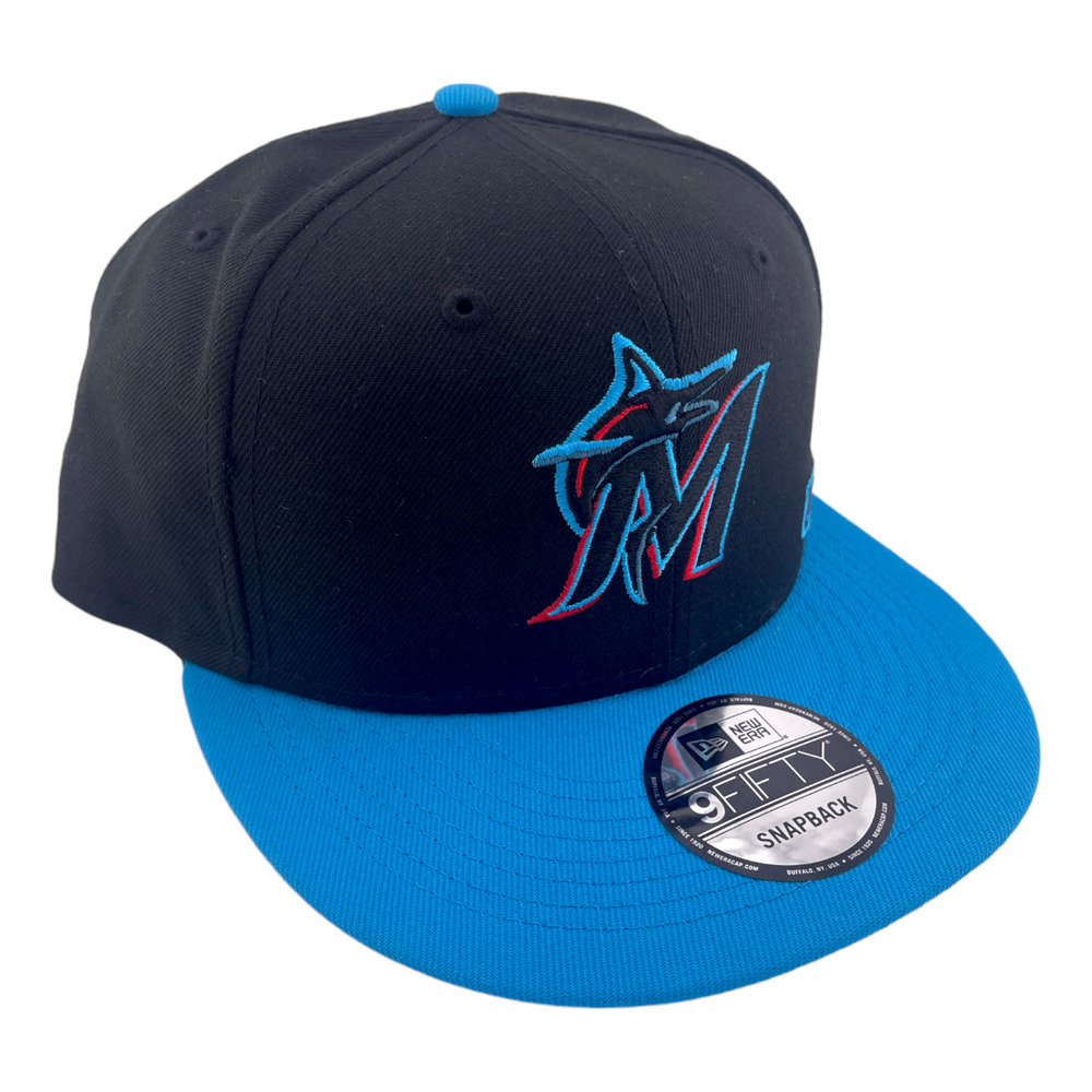 New Era Miami Marlins Back Arch Embroidery M Logo Black/Blue 9FIFTY Snapback Hat